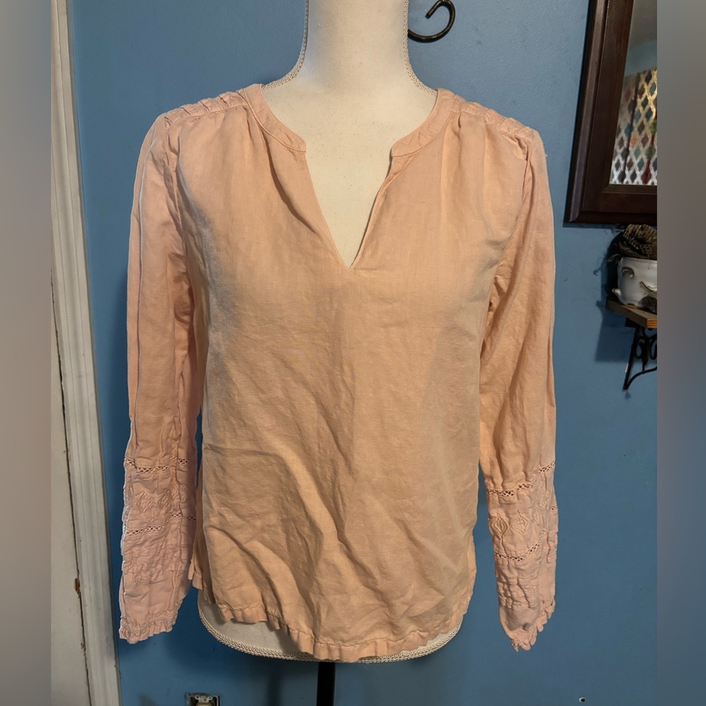 Rachel Zoe, Peach, Linen Blend, BoHo Top